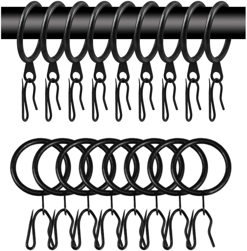 Wision 60 Pcs Metal Curtain Rings with Eyelet Curtain Rings and 60 Pcs Metal Curtain Rods Hooks Drapery Hook  30 mm Internal Diameter Curtain Rod Rings Drapery Eyelet Sliding Curtain Rings (Black) - Image 1